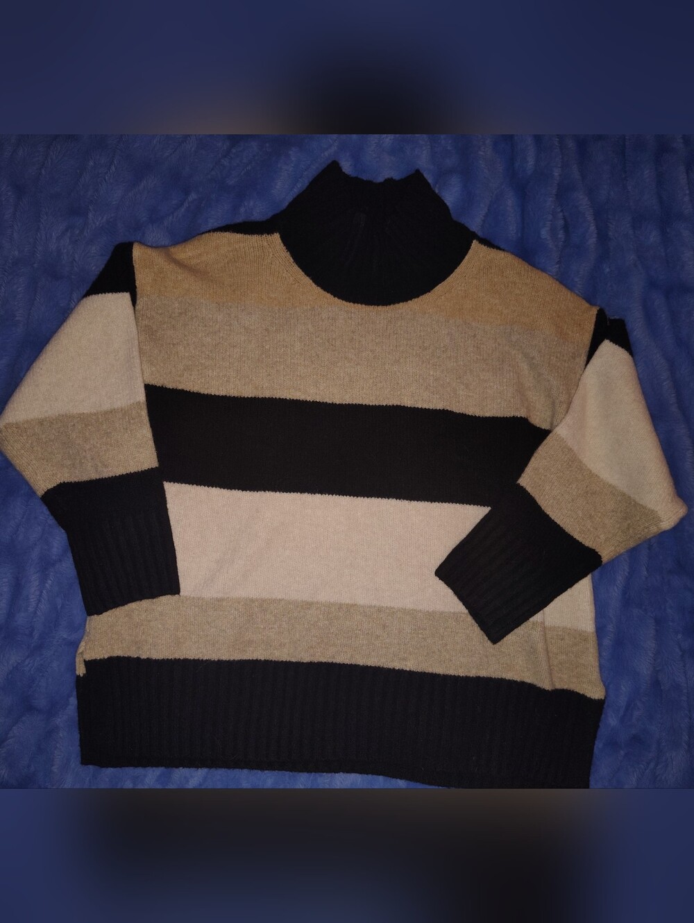 a new day Black and Beige Striped Turtleneck Sweater